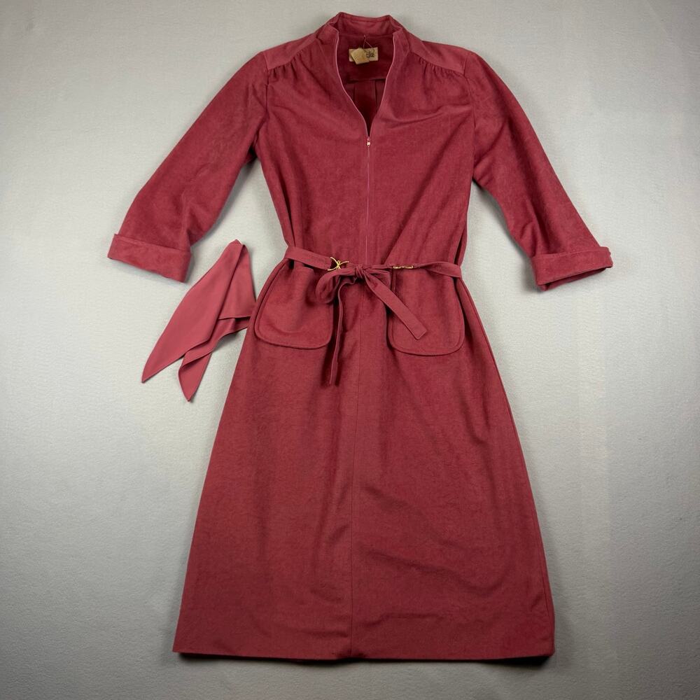 Vintage Henry Lee Faux Suede Belted Midi Dress 12 USA